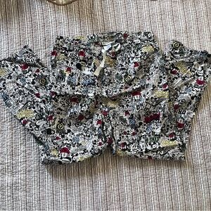 Disney Black White Multicolor Mickey Print Lounge Pants with White Drawstring